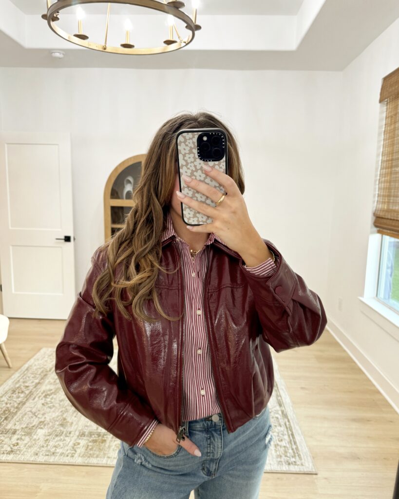 burgundy cropped bomber