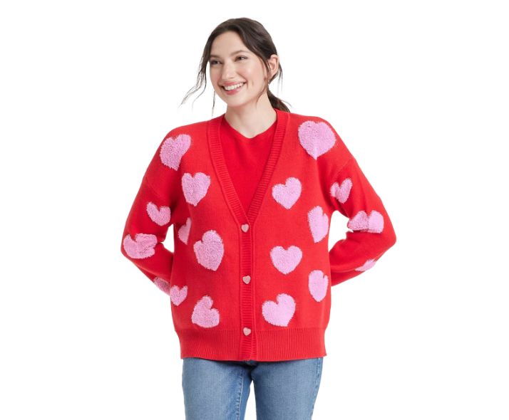 RED & PINK HEART CARDIGAN