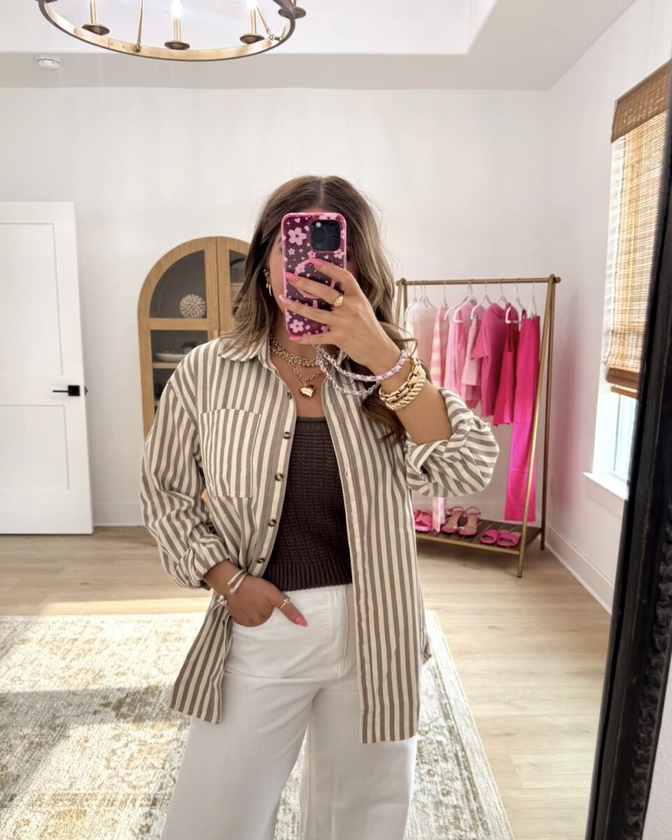 brown stripe button up
