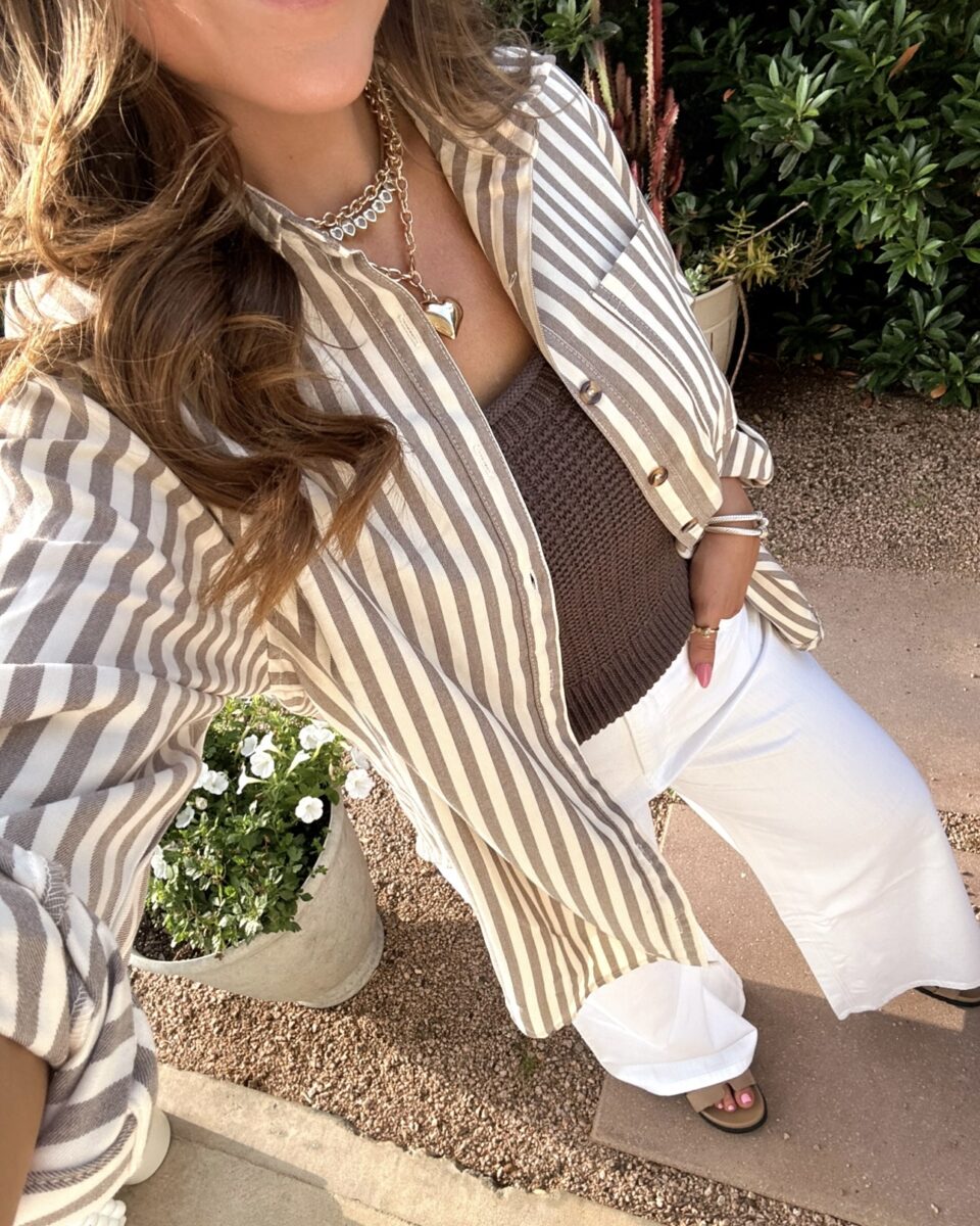 stripe button up outfit