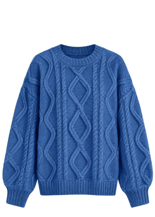 BLUE CABLE KNIT SWEATER